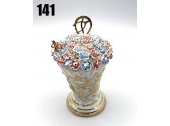 Lot 141 - Ornate Hat Pin Holder - Made In Spain - Gold Scrolls With Flowers