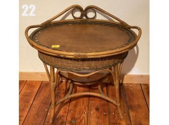 Lot 22 - Vintage Rattan Side Table With Removable Serving Butler Tray