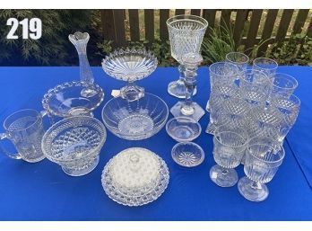 Lot 219 - Nice Lot Of Vintage Clear Pressed Glass Stemware Butter Dish