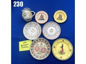 Lot 230 - Vintage  Quimper France Pottery RH Stearns - Pitcher, Plates