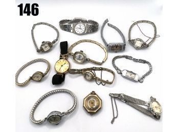 Lot 146 - 12 AS-IS Watches - Pocket Watch -Bylona 10k Gold Filled, Helbros, Tenderlee, Seiko Quartz, Bulova