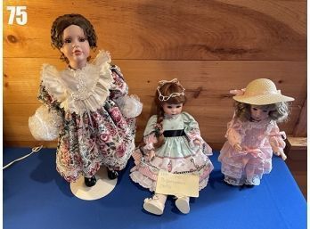Lot 75 - Lot Of 3 Porcelain Collectible Dolls