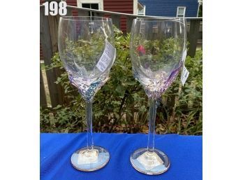 Lot 198 - Pair Of Tall Wine Glasses Stemware Tamaian Blown Glass Art Glass