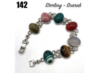 Lot 142 -  Vintage Sterling Silver Scarab Bracelet WRE WE Richards