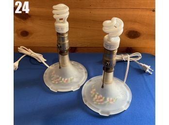 Lot 24 - Vintage Pair  Of Frosted Painted 10' Lamps