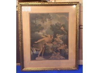 Lot 308 - Vintage Dreamy Fairy Art Cherubs Large Framed Print, French Art Fragonard