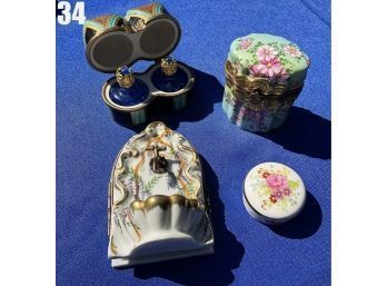 Lot 34 - Limoges Perfume Sets- Holy Water Font Trinket Box Lot Of 4
