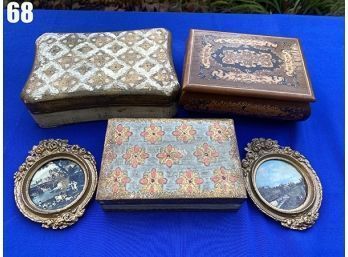 Lot 68 - Vintage Wood Boxes Jewelry Music Box With Inlaid Wood, Vintage Miniature Art
