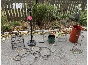 Lot 208 -Large Metal Lot - Wine Holder. - Wire Flowers. - Decor - Wall Graphic - Pot - Lamp