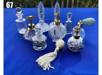 Lot 67 - Lot Of 10 Vintage Perfume Bottles, Hobnail, Hand Painted, Art Deco, Crystal