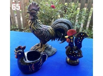 Lot 65 - Vintage Lot Of Roosters Cast Iron Ceramic