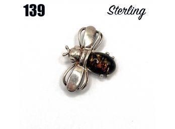 Lot 139 - Sterling Silver With Amber Bee Pin