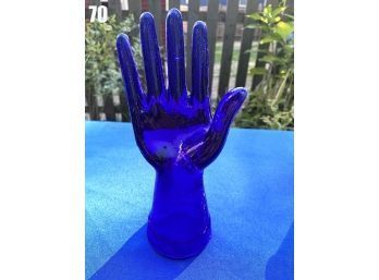 Lot 70 - Beautiful Cobalt Blue Glass Hand 8 1/2' Jewelry Ring Display
