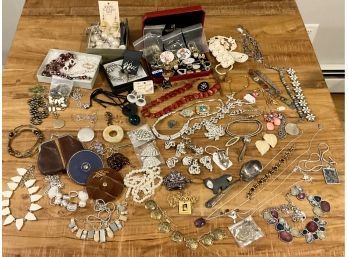 Lot 266 - Mixed Costume Jewelry Lot Necklaces Bracelets Rings Earrings Rhinestones