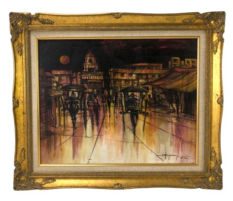 1973 Philippines Urban Landscape Oil On Canvas Painting, Signed - #SW-7
