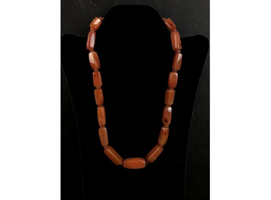 Beaded Necklace Possibly Carnelian With Silk Clasp - #C