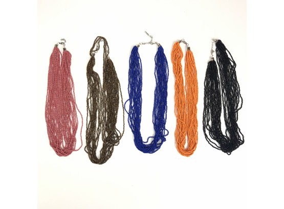 Set Of 5 Multi Strand Costume Necklaces - #D-1