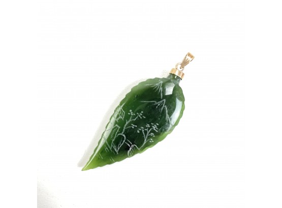 Jade Pendant With Hand Engraved Scene With 14k Bail - #A-4