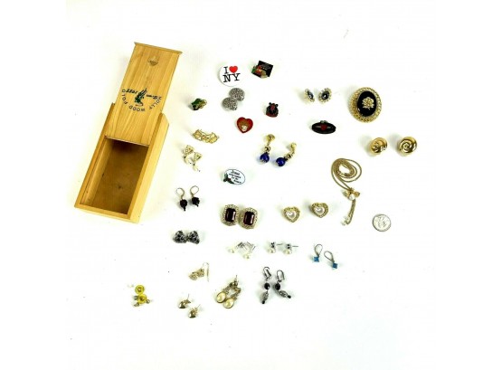 Costume Jewelry Lot & A Pair Of Sterling Silver Earrings - #B