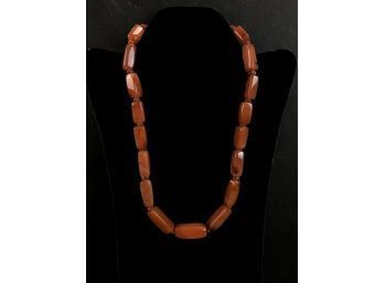 Beaded Necklace Possibly Carnelian With Silk Clasp - #C