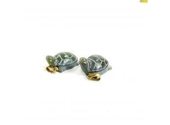 Pair Of Sterling Silver Jade Turtle Pendants With Gold Wash - #A