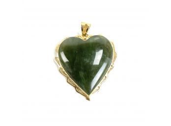 Sterling Silver Jade Heart Pendant, Scalloped Rim, Gold Washed - #B