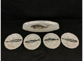 Limoges Fish Serving Platter & 4 Plates - #LR2