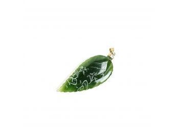 Jade Pendant With Hand Engraved Mountain Village Scene, 14k Bail - #A-2