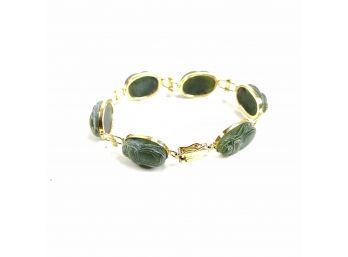 Sterling Silver With Gold Wash Jade Scarab Bracelet - #A