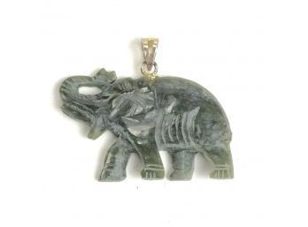 Sterling Silver Jade Carved Elephant Pendant With Gold Wash - #C
