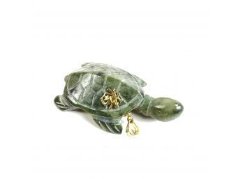 Large Jade Turtle Pendant With Silver Bail, Gold Washed - #B