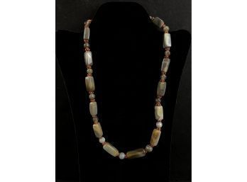 Agate Bead Necklace With Silk Cord - #C