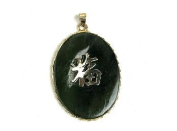 Sterling Silver Jade Pendant With Gold Wash, Chinese Character - #C