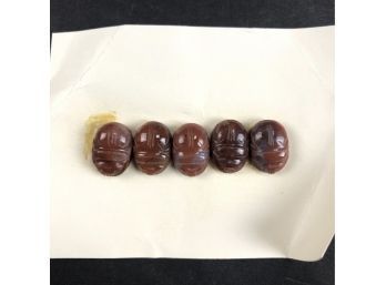 5 Scarabs - Possibly Carnelian Or Agate - #C