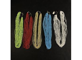 Lot Of 5 Multi Strand Faux Bead Costume Necklaces - #D-2