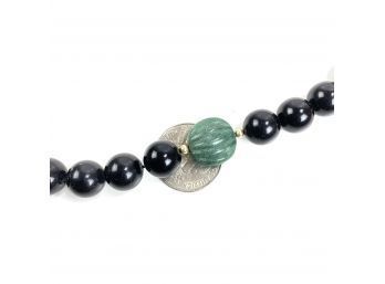 Strand Of Black & Green Jade With 14k Beads, Needs To Be Restrung - #A