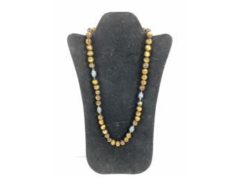 Tiger Eye Bead Necklace With Sterling Silver Clasp - #A
