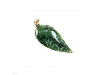 Jade Pendant With Hand Engraved Nature Scene And 14k Bail - #A-3