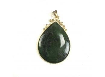 Sterling Silver Jade Teardrop Pendant With Gold Wash - #C