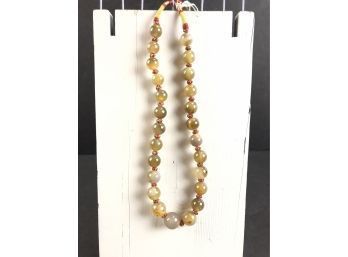 Big Round Agate Bead Necklace With Silk Clasp - #C