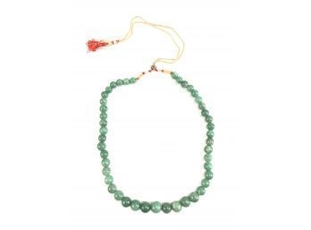 Jade Beaded Necklace On Silk Cord