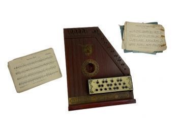 Antique Guitar Zither With Song Sheets - #S3
