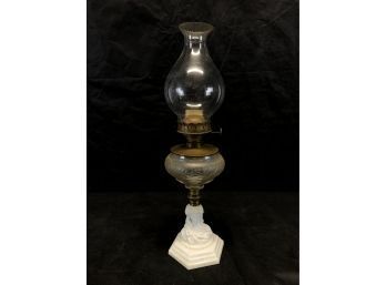 Antique Figural Bust Marble & Glass Oil Lamp With Chimney - #BS