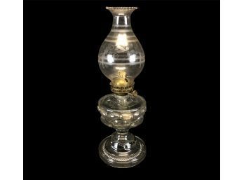 Vintage Clear Glass Oil Lamp With Etched Glass Shade - #BS