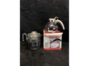 New In Original Box Whistler Glass Kettle, Pyrex Glass Coffee Pot - #S2-3