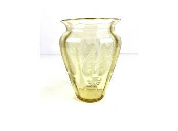 Pontil Blown Bottom Acid Etched Yellow Art Glass Vase, Possibly Steuben - #BS
