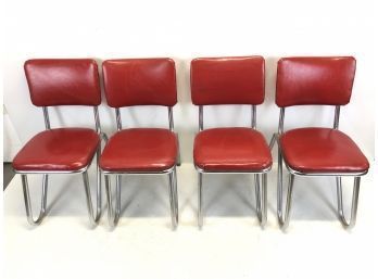 Retro 1950s Red & Chrome Dining Chairs - #LR1