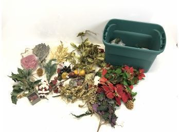 Large Box Lot Of Silk Flowers, Decorations, Poinsetta - #S9-4