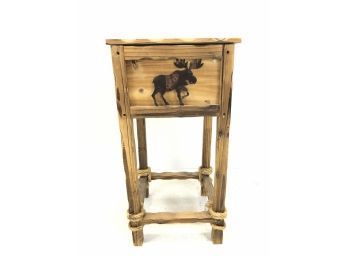 Rustic Wood End Table With Moose & Pinecone Accents - #LR2
