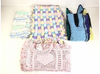 Set Of 4 Pastel Colored Crocheted Blankets - #RR2